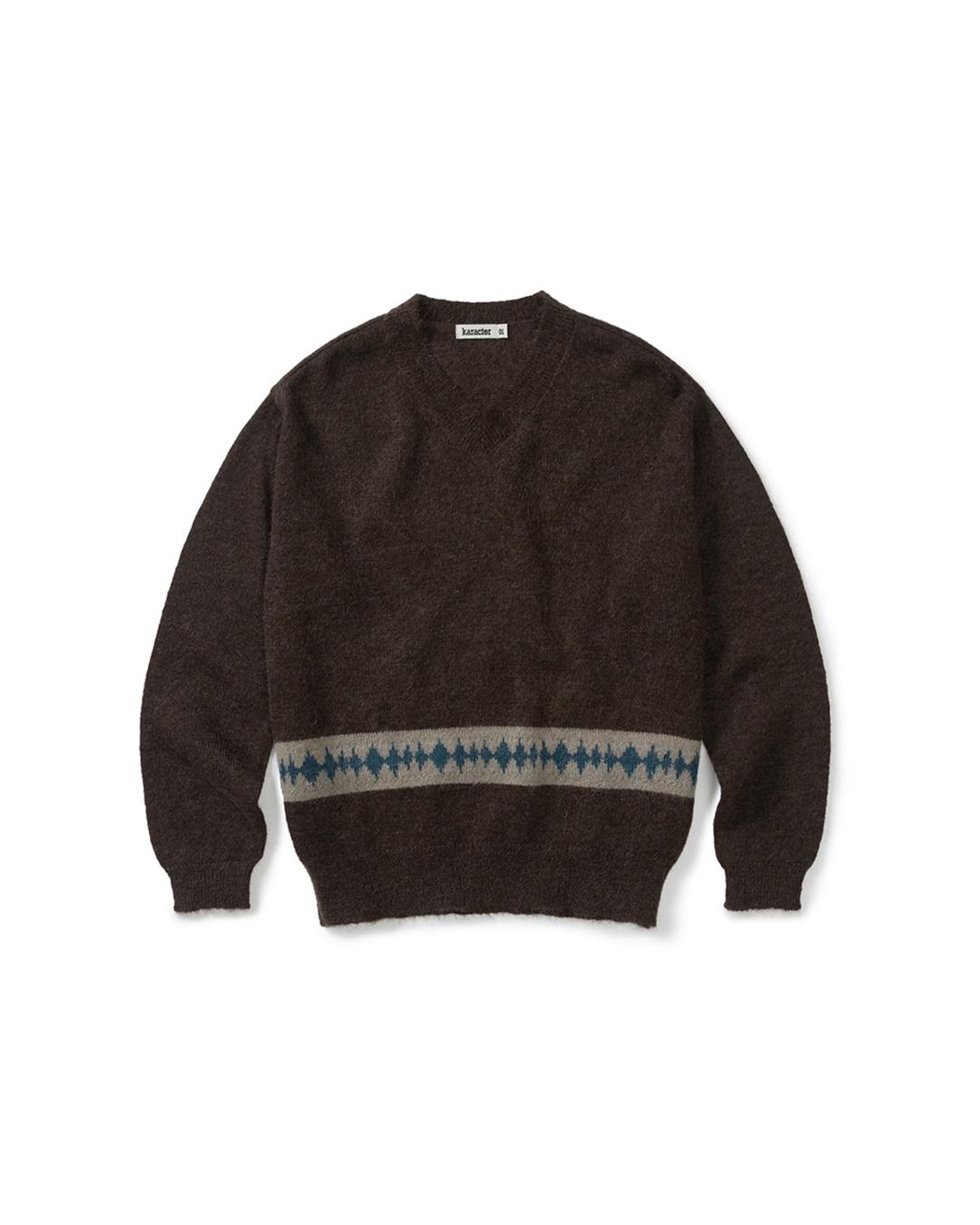 Kidmohair v-neck knit / Brown