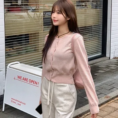 [문의폭주💐램스울] 하리보 캐시미어 램스울 라운드넥 세미 크롭 가디건 봄 신상 벚꽃코디 - 12color (KD1445)
