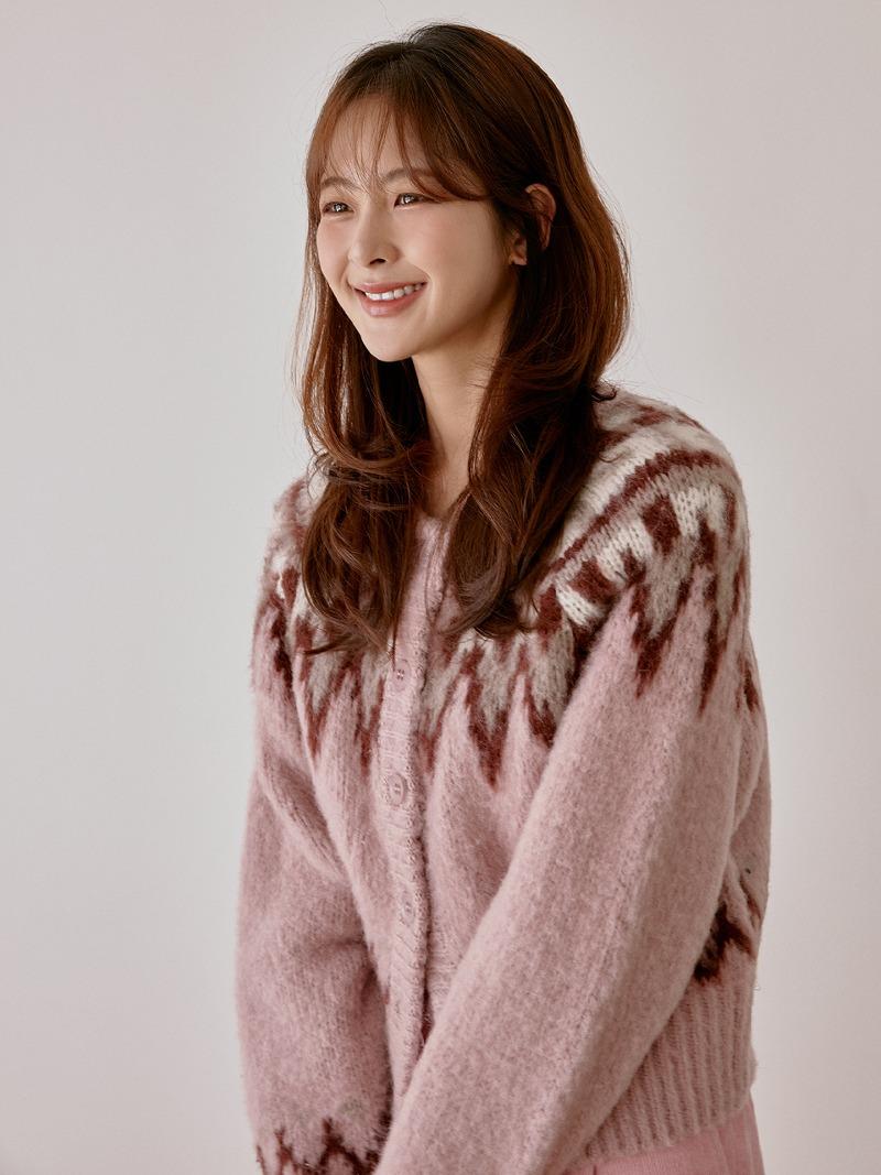 Lodge nordic knit cardigan (pink)