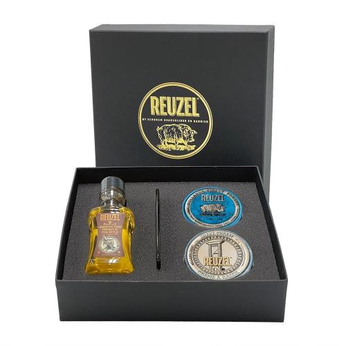 리우젤 코리아 GIFT SET - A044 블루 수성 하드 포마드 1.3oz (35g) + 그루밍 토닉 3.38oz (100ml) + 고보습 면도 크림 1oz(28.5g) + 클래식 포마드 빗