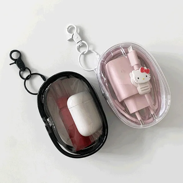 [1+1할인/최저가❤당일출고] 다용도 미니 투명 휴대용 충전기 어댑터 케이블 립스틱 틴트 에어팟 이어폰 카드 수납 키링 여름 파우치