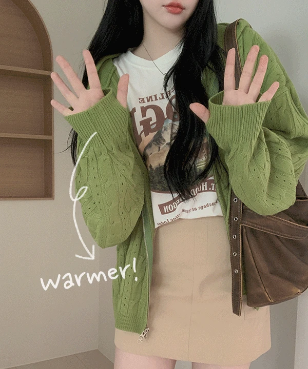 #12552 오버핏 남녀공용 펀칭 꽈배기 워머 니트 후드집업 : 4color