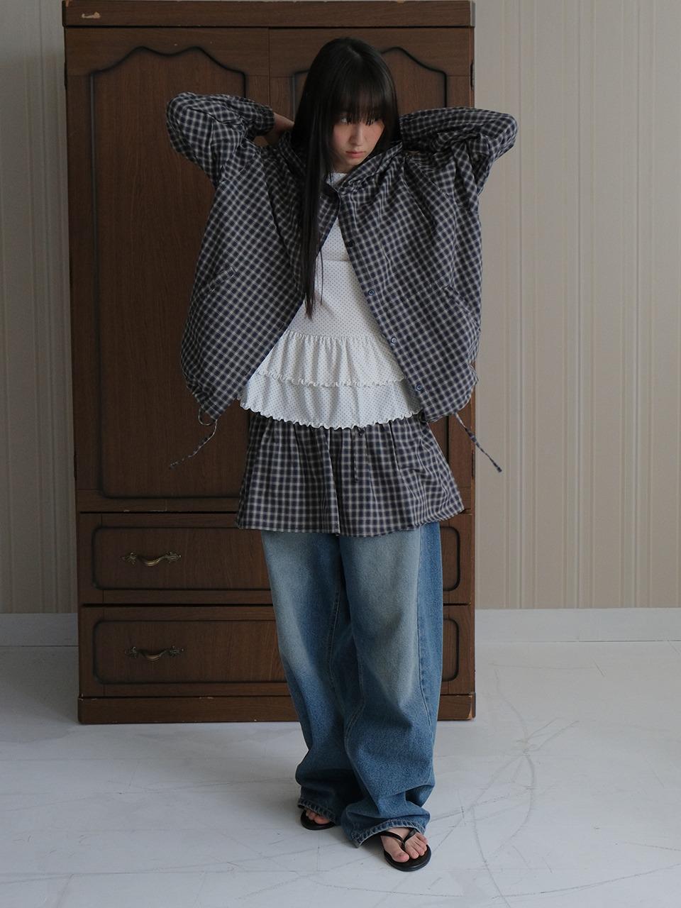 Layered check skirt_navy