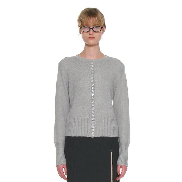 WIDE RIB BUTTON-UP KNIT CARDIGAN_LIGHT GREY