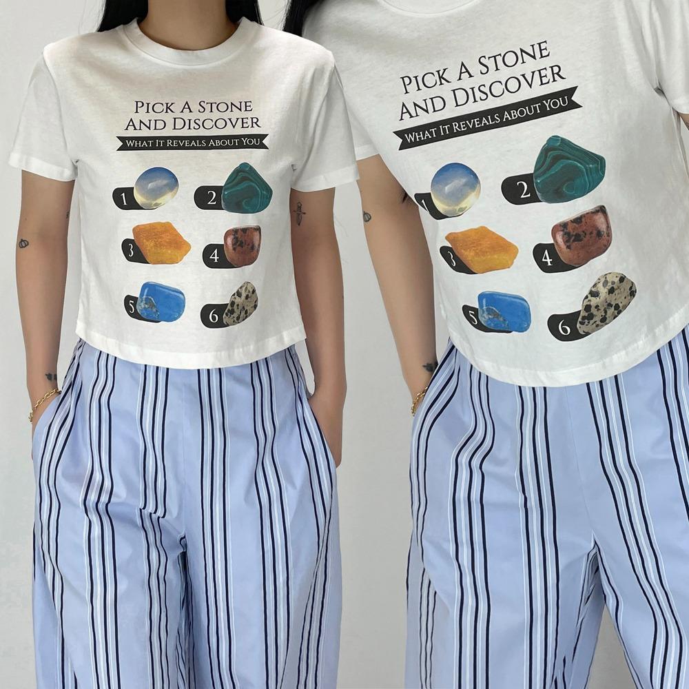 빈티지 스톤 레터링 반팔 크롭티