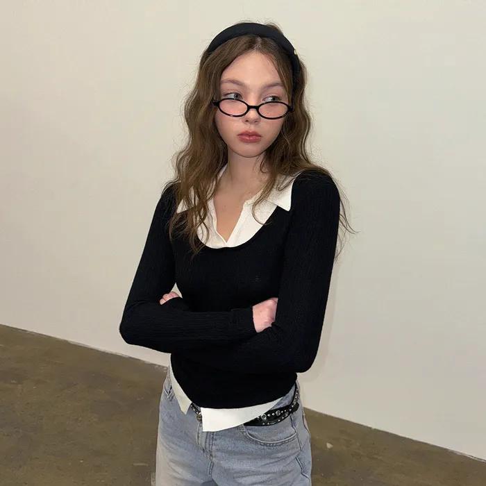 벨롯 투톤 레이어 니트