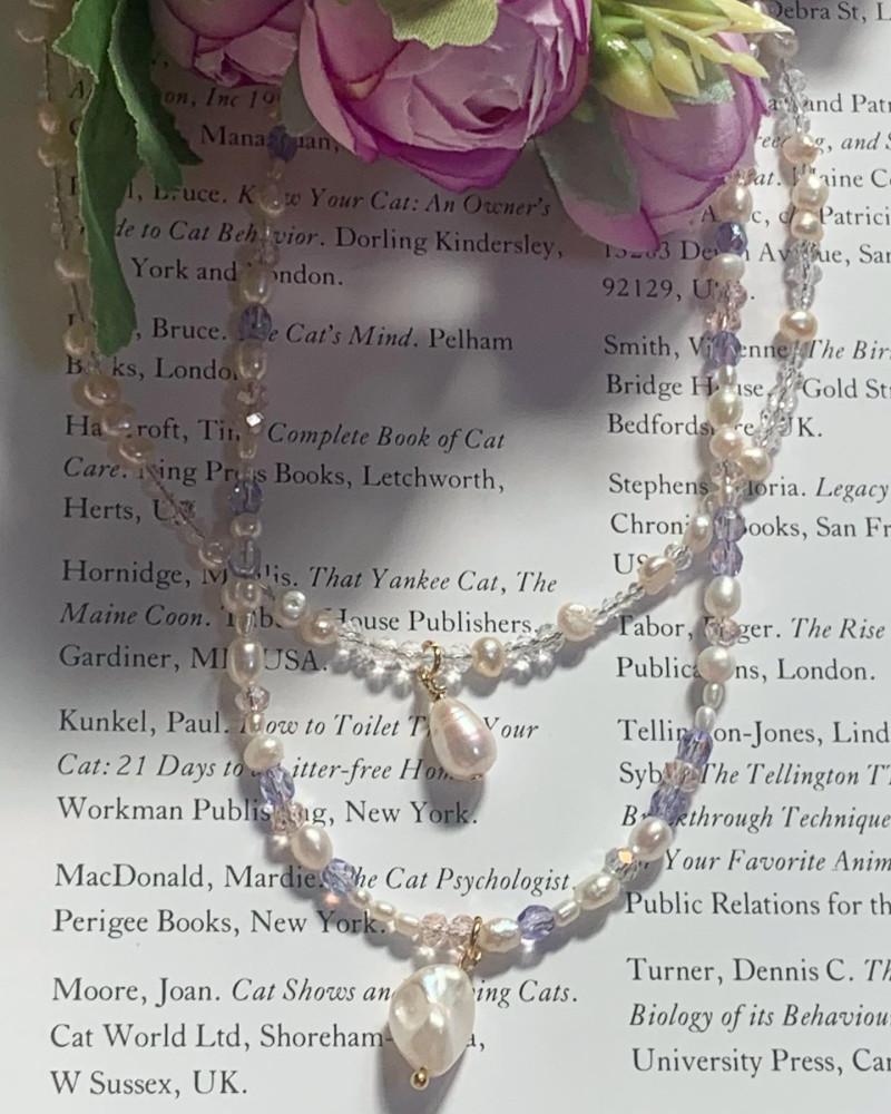 Water drop pearl&crystal necklace