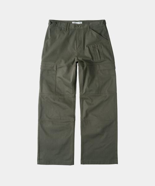 4 패널 카고 포켓 헤링본 트윌 팬츠(카키)