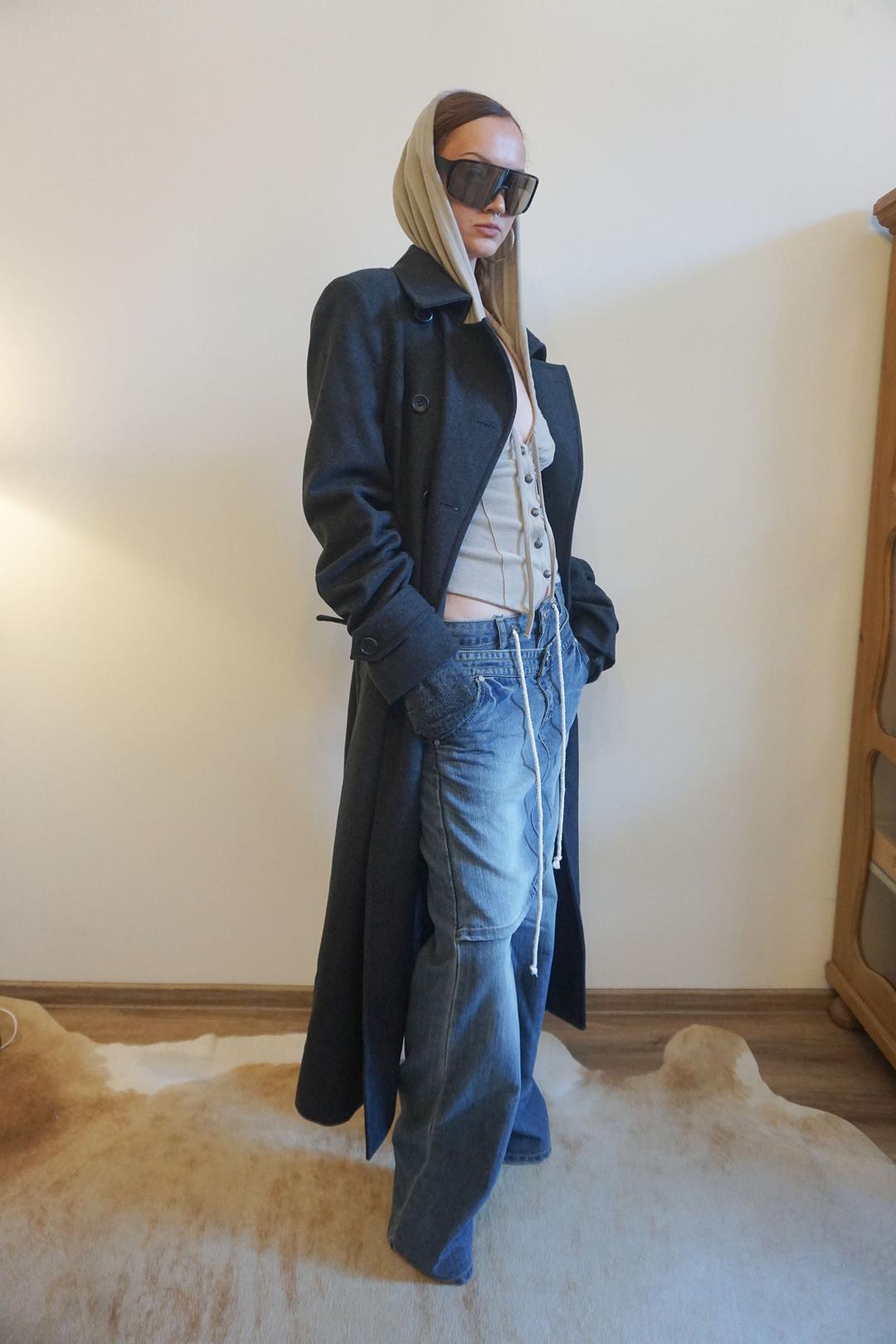 Tailored Wool Long Coat Charcoal