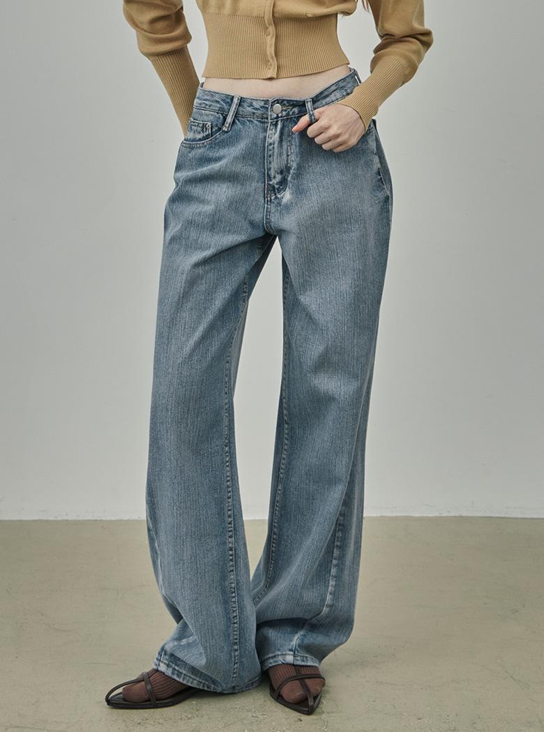 트위 멜라니 사선절개 데님 팬츠