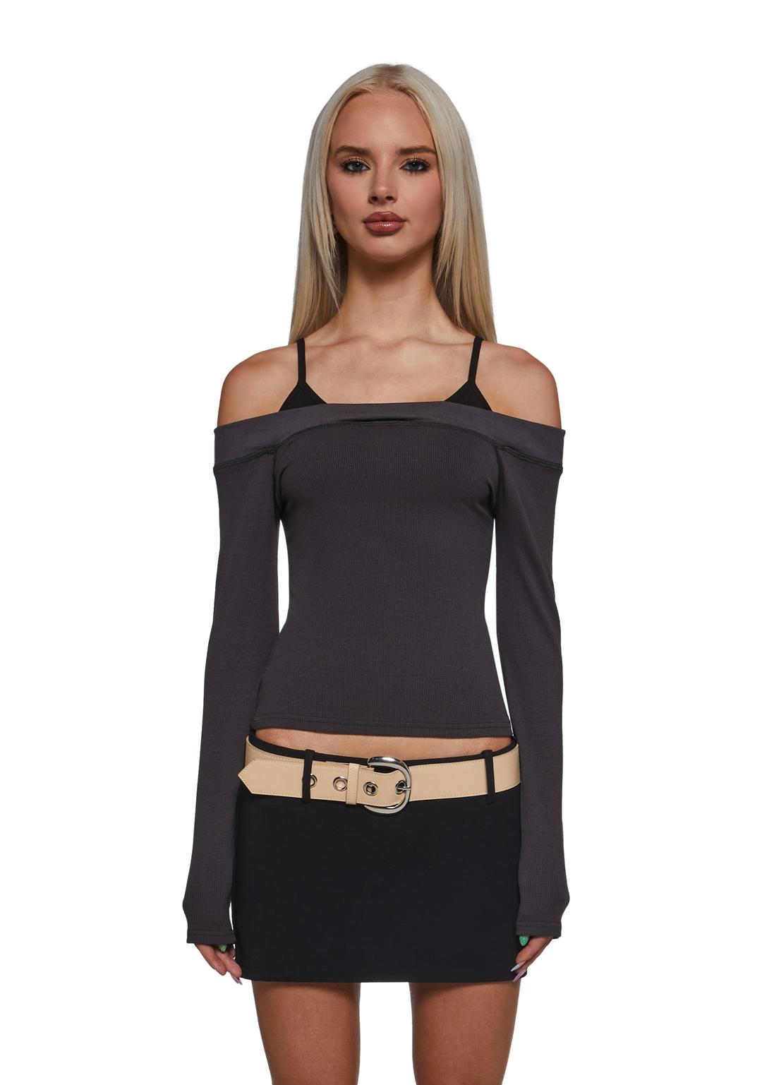 Blush Decisions Off The Shoulder Top - GRAY / XX-SMALL