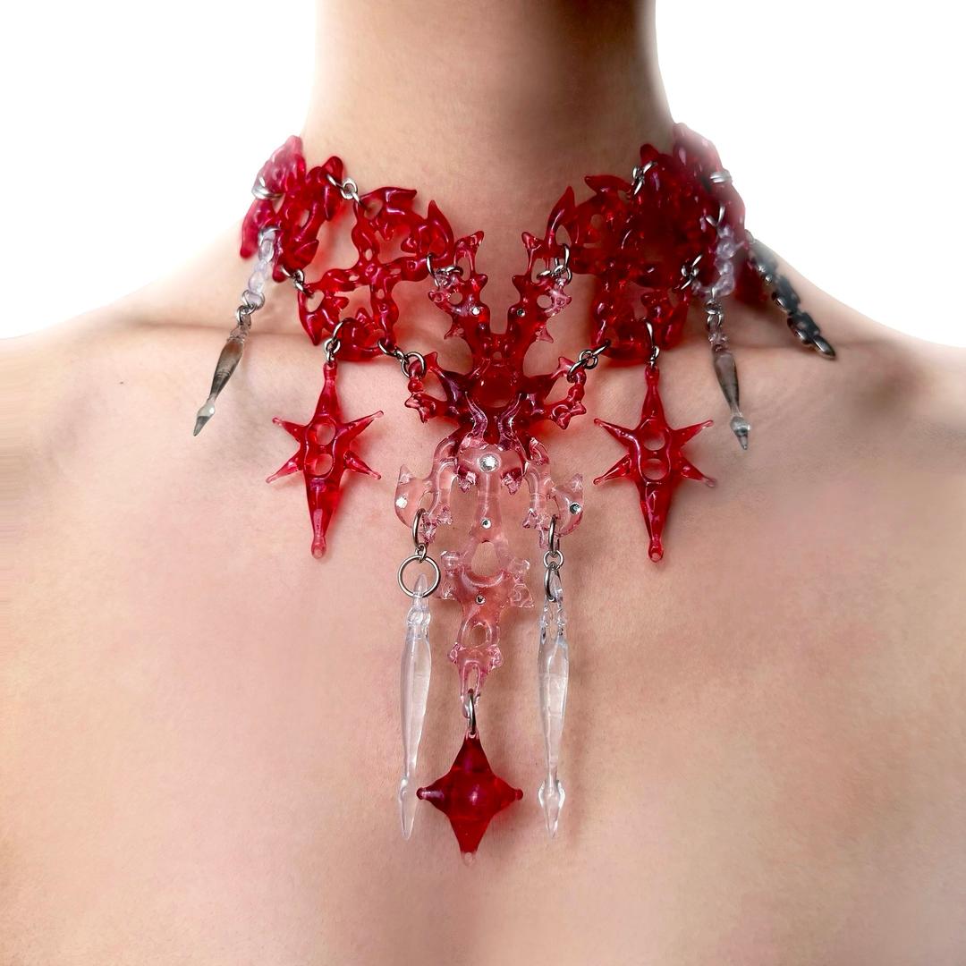 * 886 * Red Hare Bone Necklace