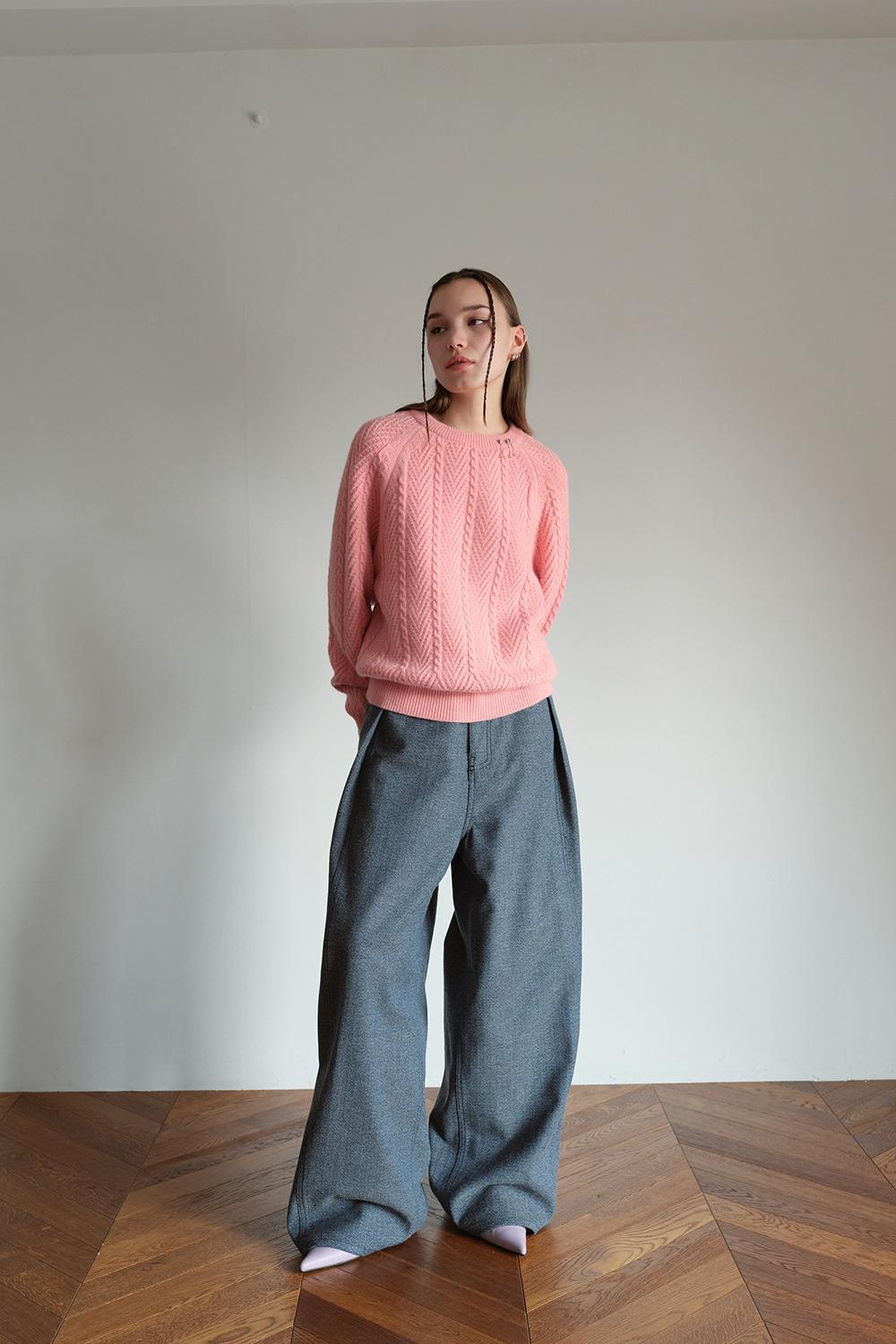 Herrigbone Side Panel Denim Pants_Blue Gray