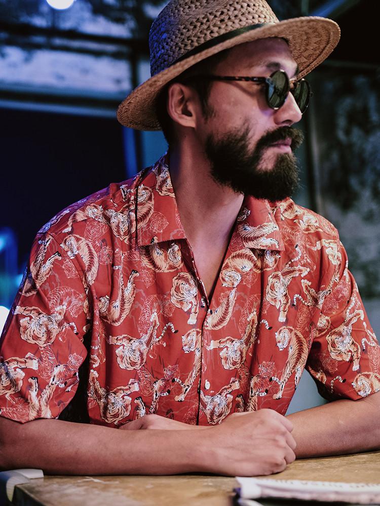 [하와이딜러] 레드 타이거 하와이안 패턴 셔츠