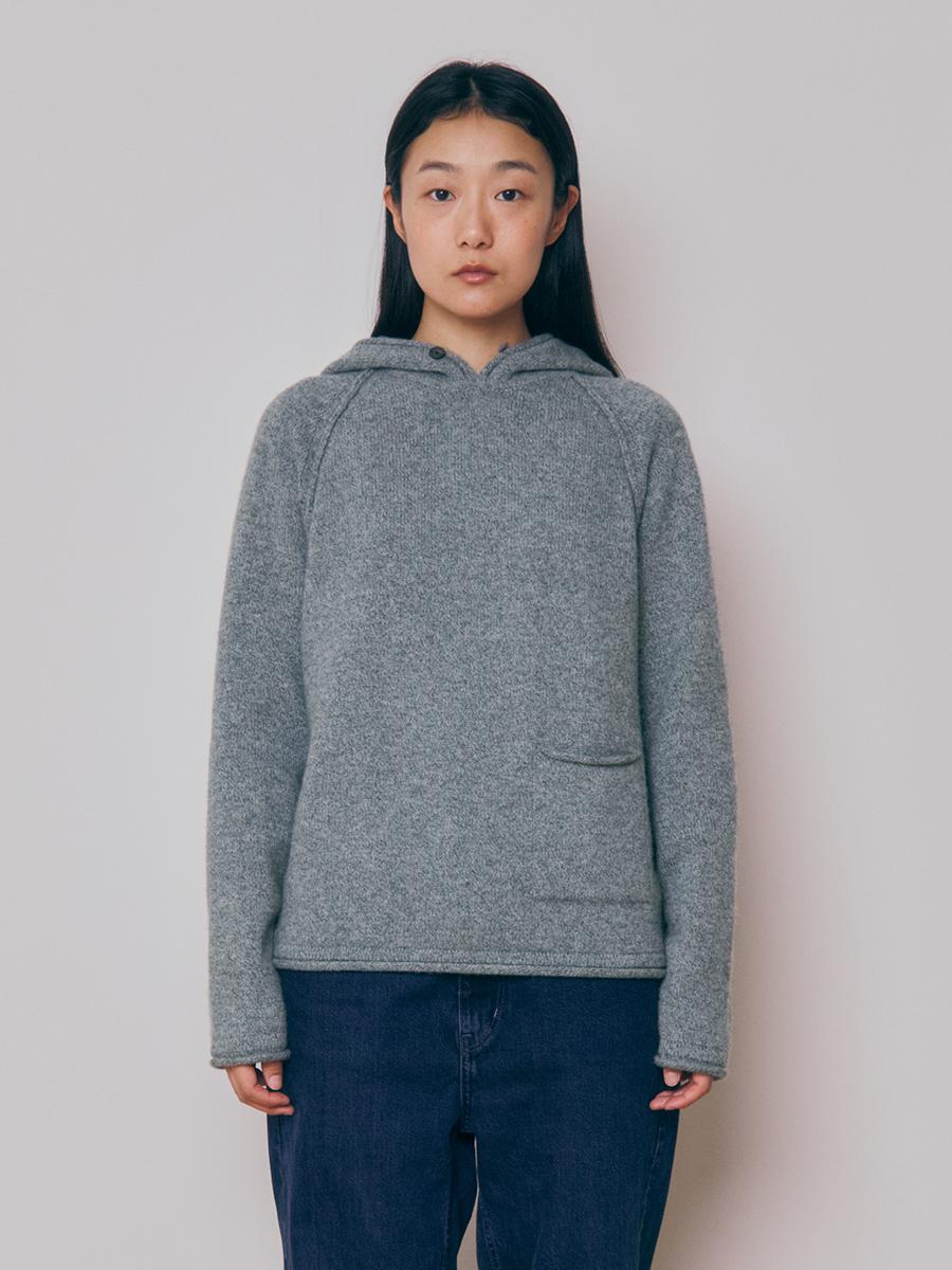 [WOMEN] SUPER FINE WOOL BUTTON HOODED TOP_Mint Grey