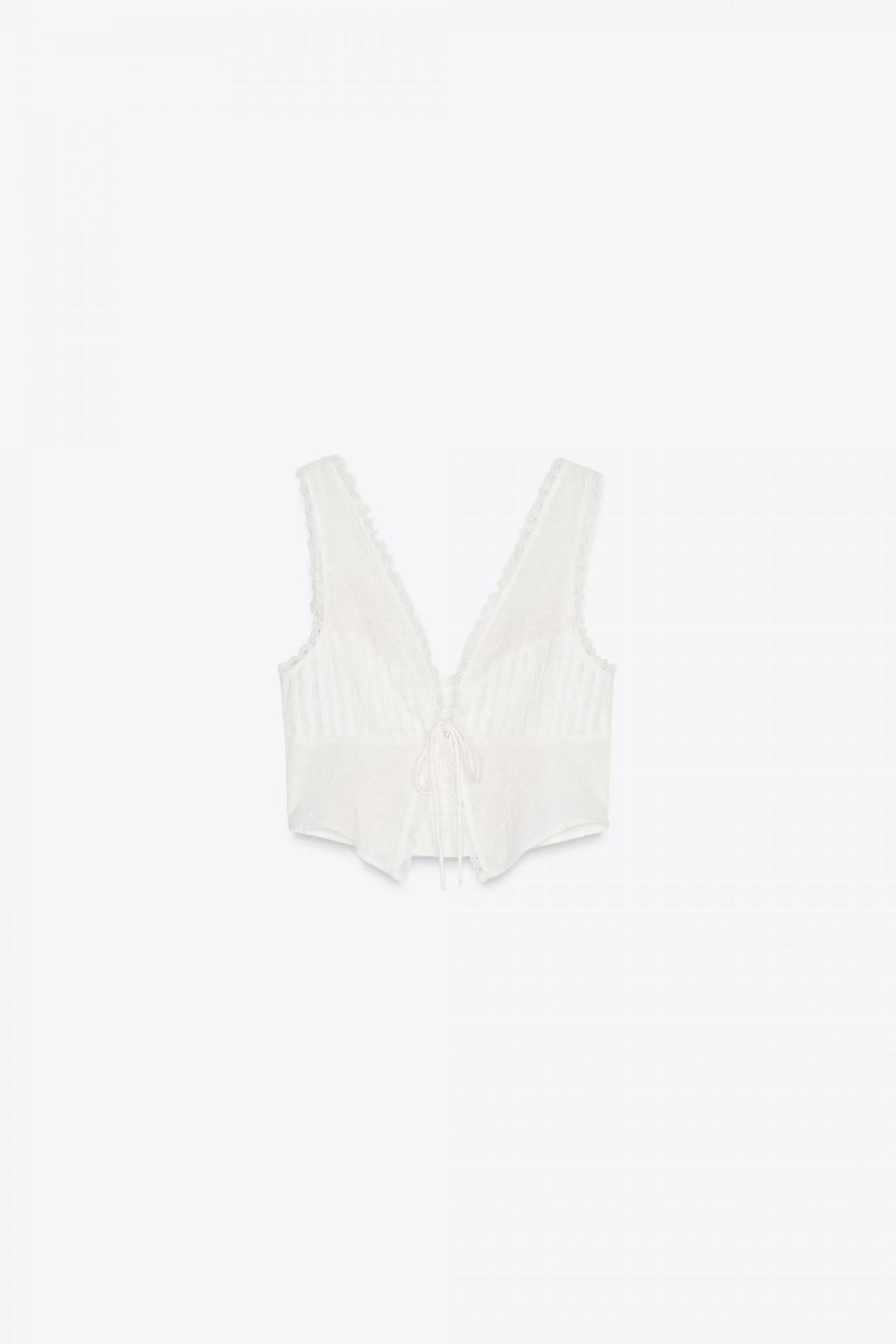 스페인샵 자라 레이스 트림 크롭 탑 7200/027 OYSTER-WHITE