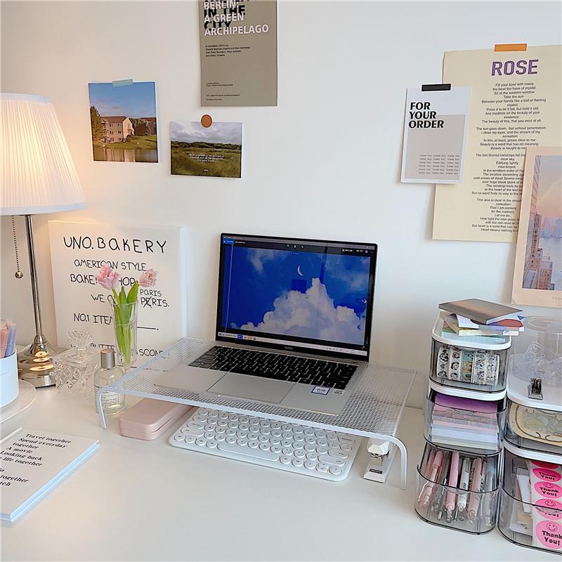 [서랍미포함] 슬기로운 재택근무 1단 긴버전 언더 모니터 받침대 사무실 회사 데스크테리어