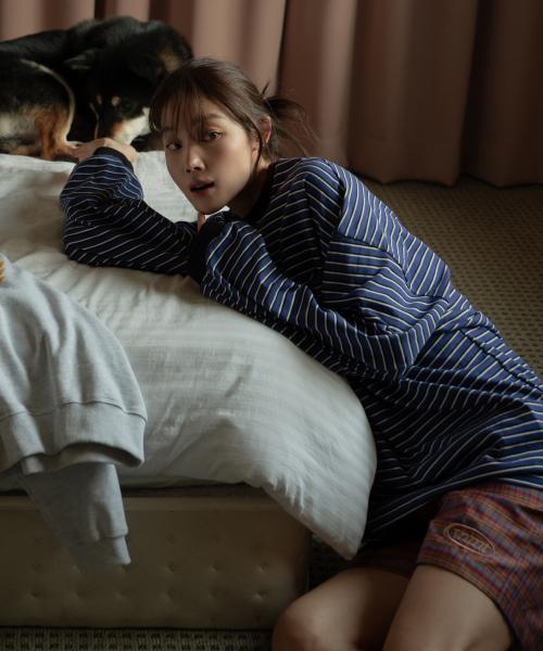바니쉬먼트(VANISHMENT)  Pocket stripe supersize long sleeve t-shirt_navy - 사이즈 & 후기 | 무신사