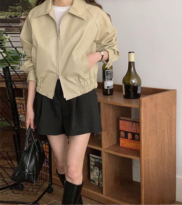 세련되고예쁜 카라 투웨이 가죽 레더 블루종 자켓_드레스날다2