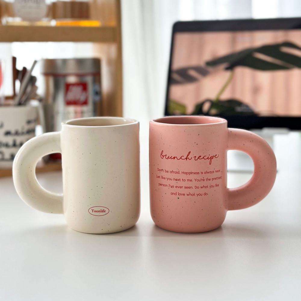 윤생활 브런치 도자기 머그컵 레터링 카페 머그잔 집들이 선물용