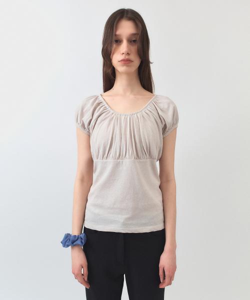 Shirring Cap Sleeve Top / Ash Beige