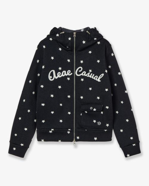 STAR HIGH NECK ZIP UP [BLACK]