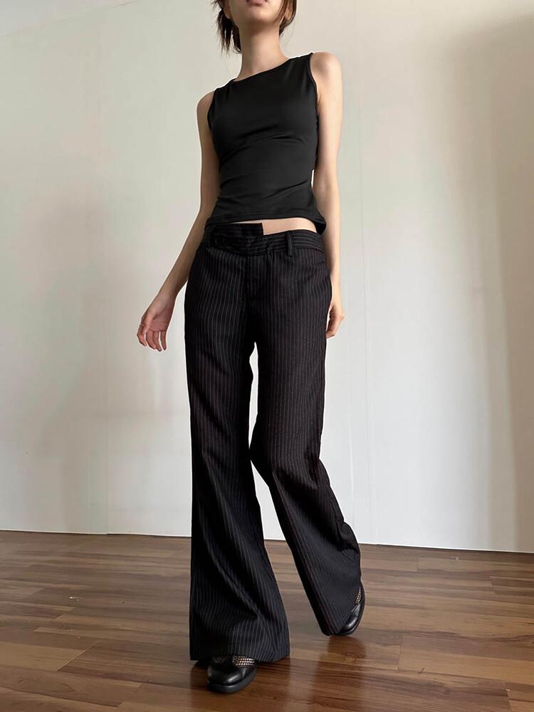 사토미라디오 Unbal boot-cut striped slacks
