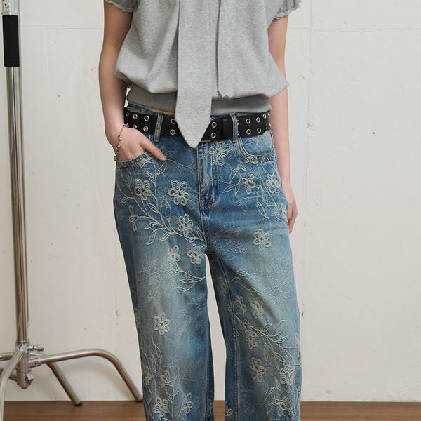 [5/7 순차 출고] Flower Embroidery Denim (Denim/2size)