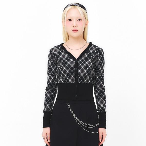 21 MINUTE ARGYLE SLIM CROP CARDIGAN