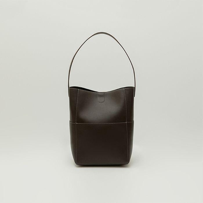 STITCH LEATHER BUCKET BAG_BROWN