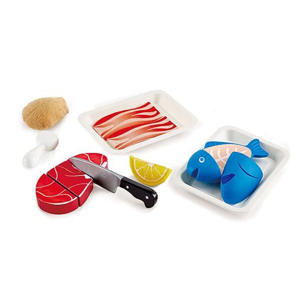 Hape 맛있는 단백질 세트 | 어린이용 나무 가상 놀이 음식 세트, 기본 놀이 벨크로 요리 재료 및 액세서리 세트, 멀티컬러