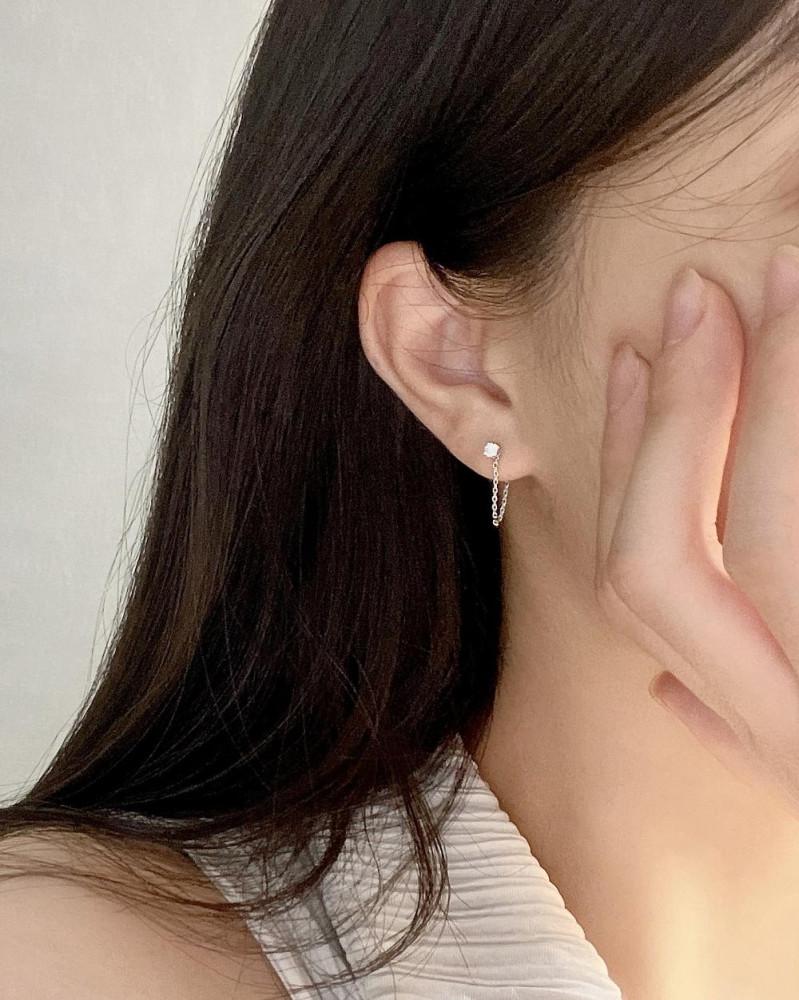 실버925 소프트 큐빅 체인 드롭 귀걸이 3color