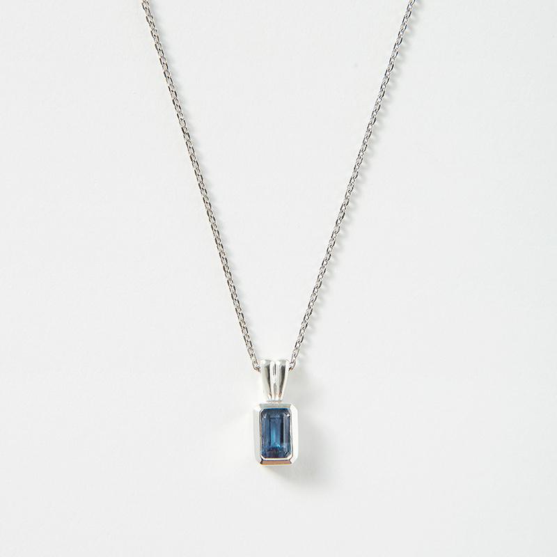 emerald cut blue kyanite pendant necklace