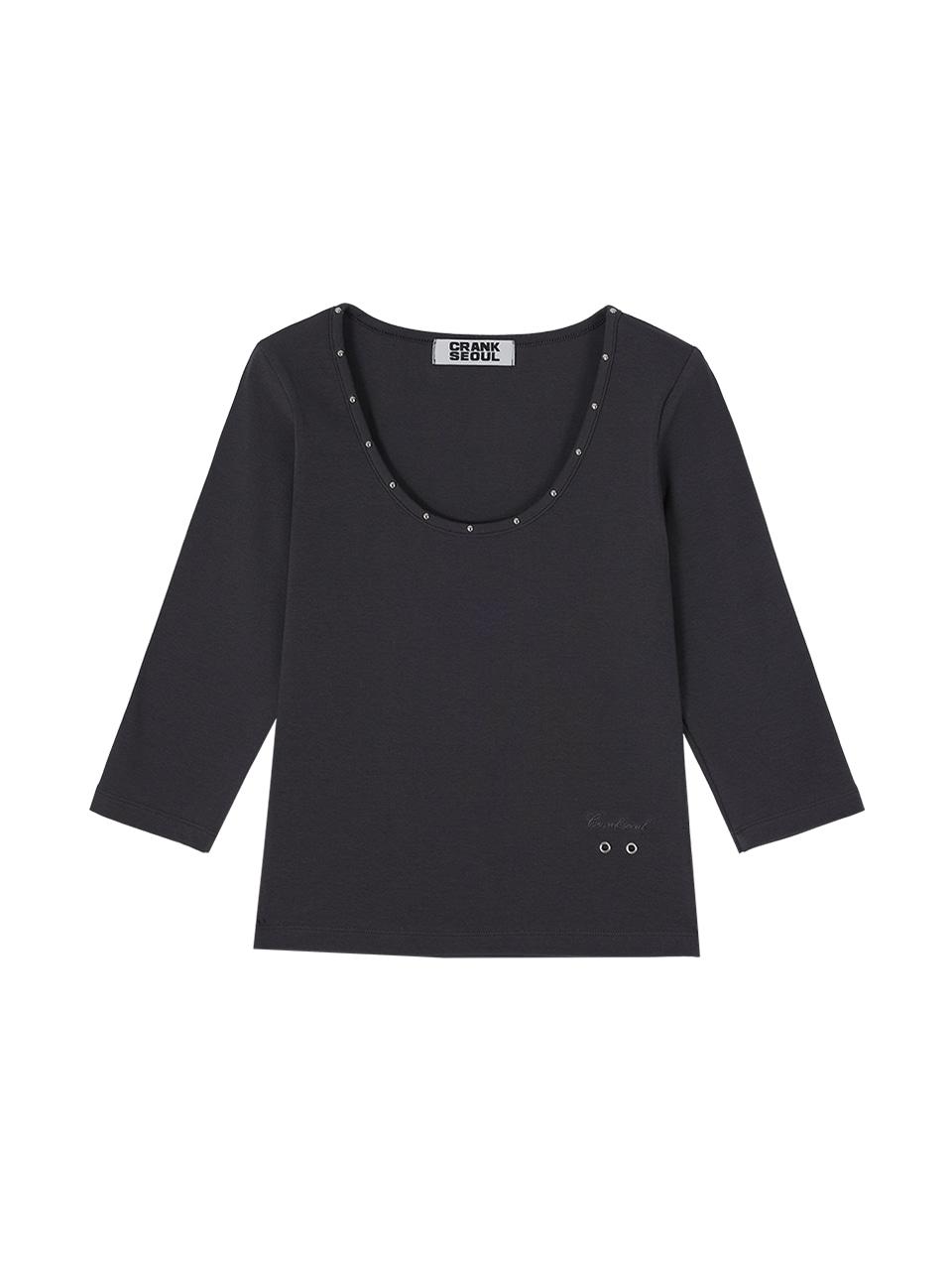 STUD U-NECK TOP_CHARCOAL
