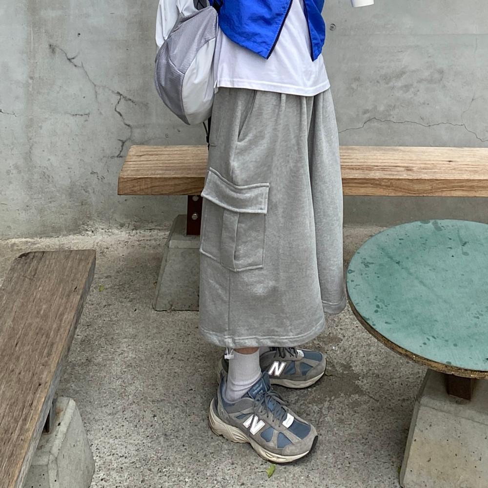 쭈리 카고 스트링 9부 팬츠 (3C / 블랙 그레이 백메란지)