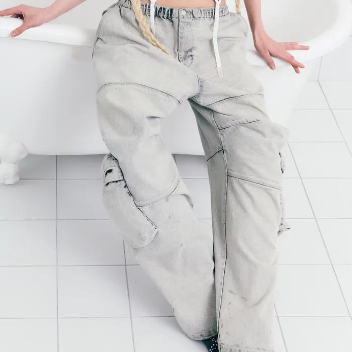 DENIM WASHING CARGO PANTS WHITE