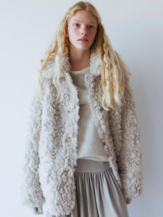 [단독] Reversible fluffy coat (ivory / dark gray / brown)