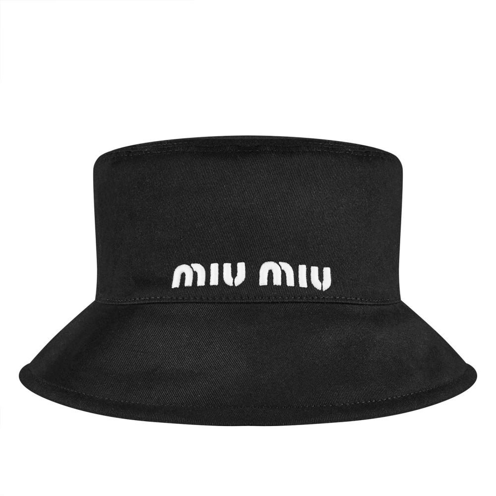 미우미우 버킷햇 블랙 MIU MIU 로고 벙거지 모자