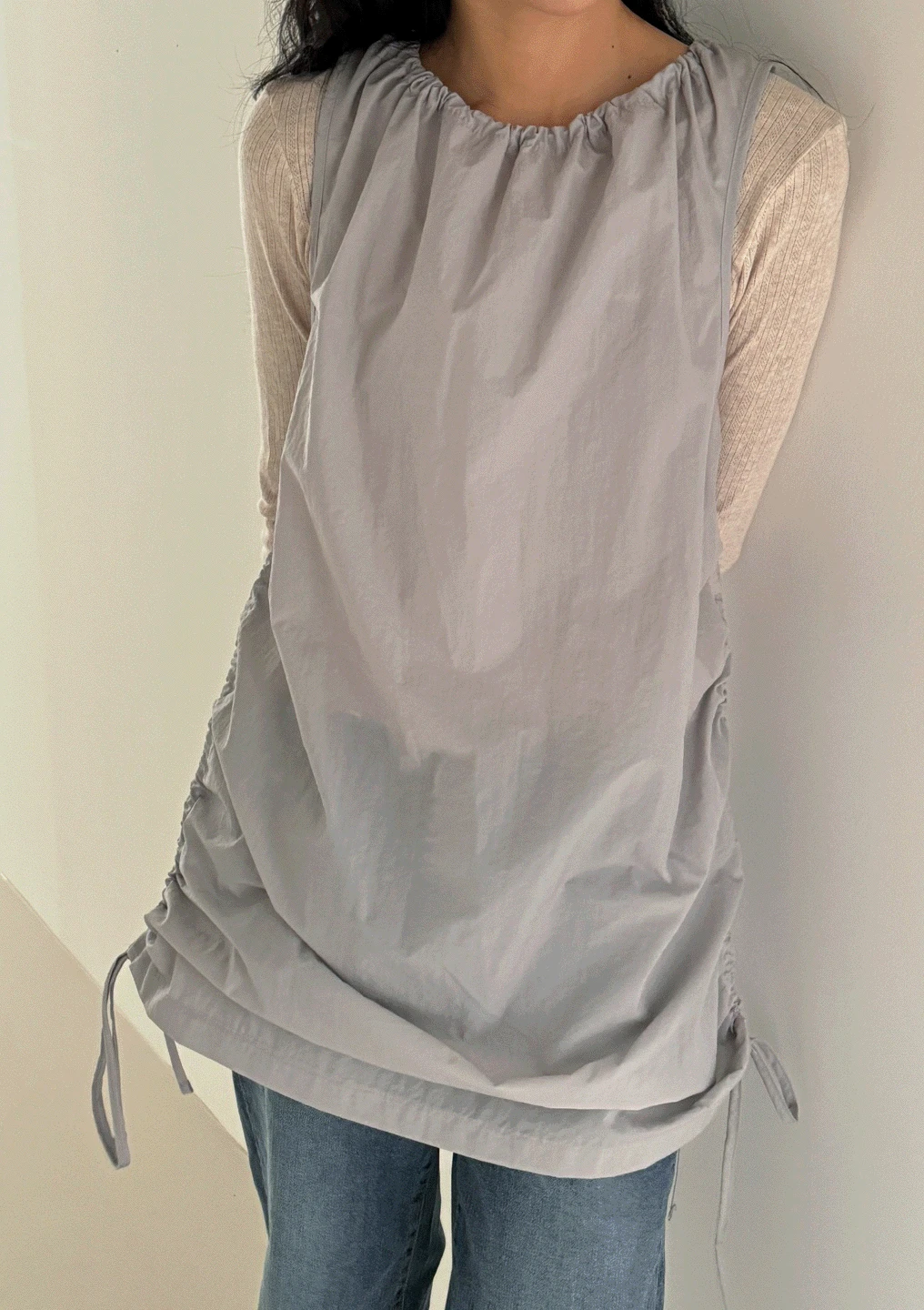 카라멜 나일론 스트링 원피스 (3col) 블랙 그레이 화이트