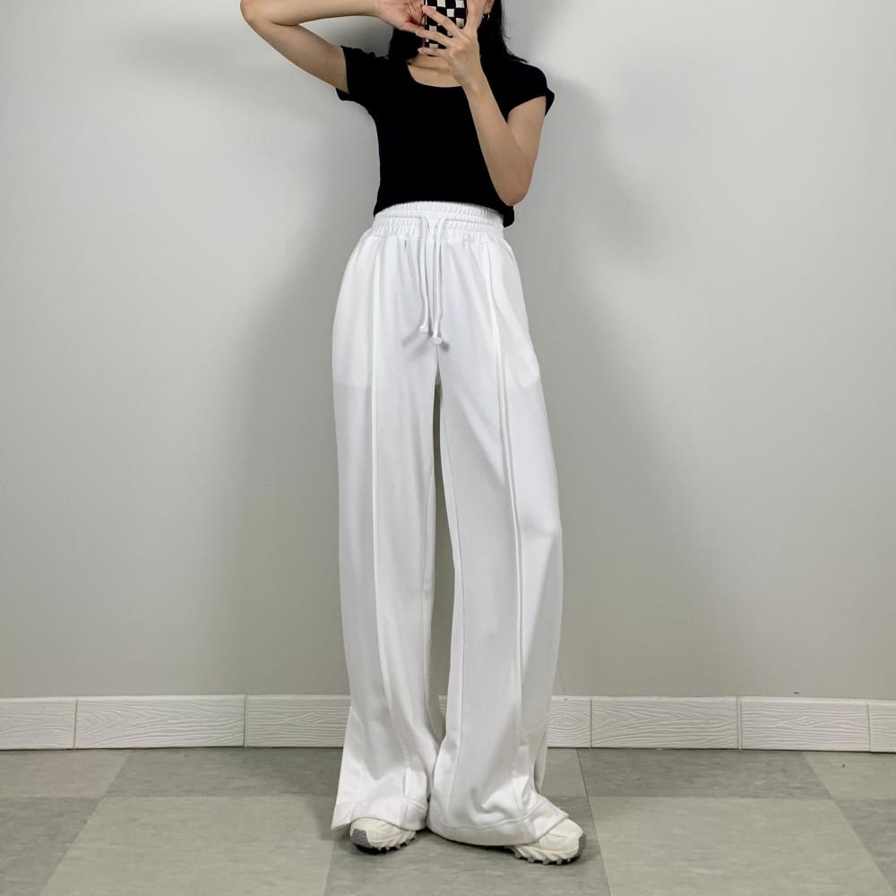 여성 가을 간절기 하이웨이스트 와이드 밴딩팬츠 고무줄바지 츄리닝 조거 트레이닝바지 화이트