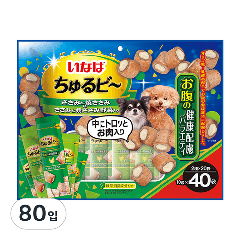 이나바 강아지 츄르비 40P, 장건강케어 버라이어..., 400g, 2개 - 파우치 | 쿠팡