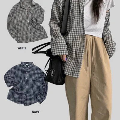 [핫트렌드/간절기]후쿠오카 레트로 체크 남방 셔츠