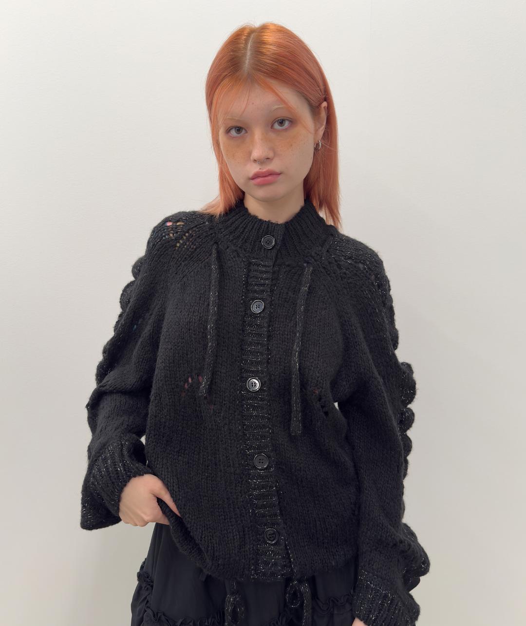 [9/24 예약발송] Glittered Knit Strap Cardigan [Black]