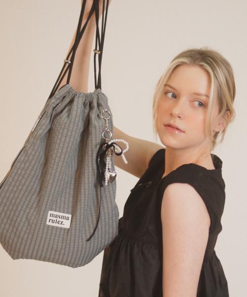 Gym sack string bag _ plaid check gray