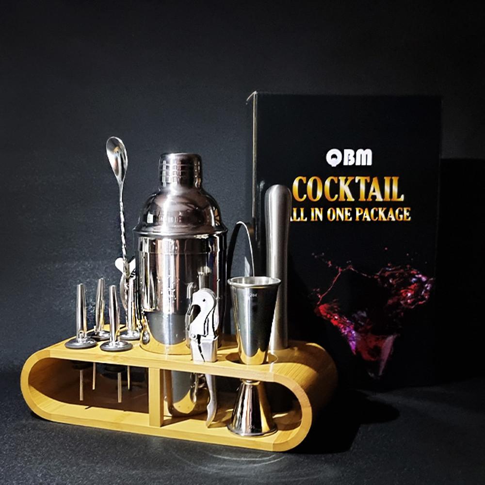큐비몰 홈텐딩 올인원 세트 12종 조주기능사 칵테일 쉐이커 지거 도구 키트 550mL