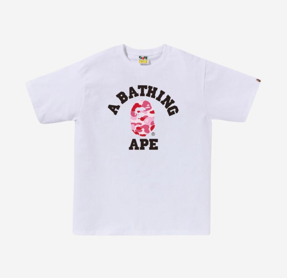베이프 ABC 카모 컬리지 반팔 티셔츠 화이트 핑크 Bape ABC Camo College T-shirt