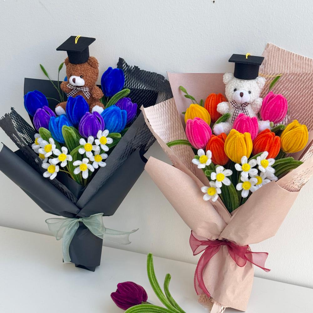 (또떠요DIY 동영상 제공) 컬러풀 졸업식 튤립 모루꽃다발 DIY 패키지 학예회 졸업식 초등학교 중학교 고등학교 시들지 않는 꽃