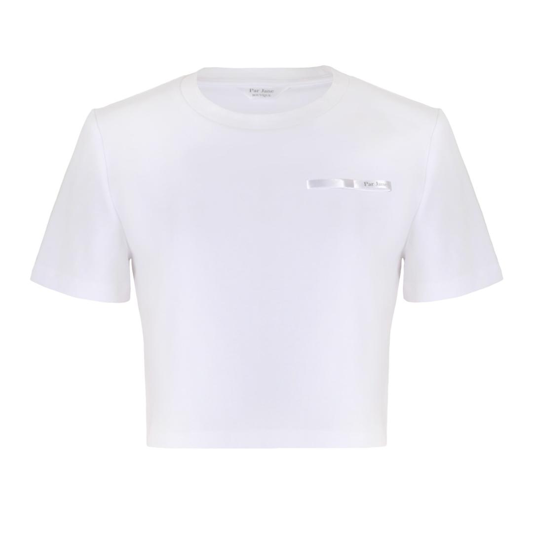 Par Jane Ribbon Logo Crop ECO T-shirt  - WHITE