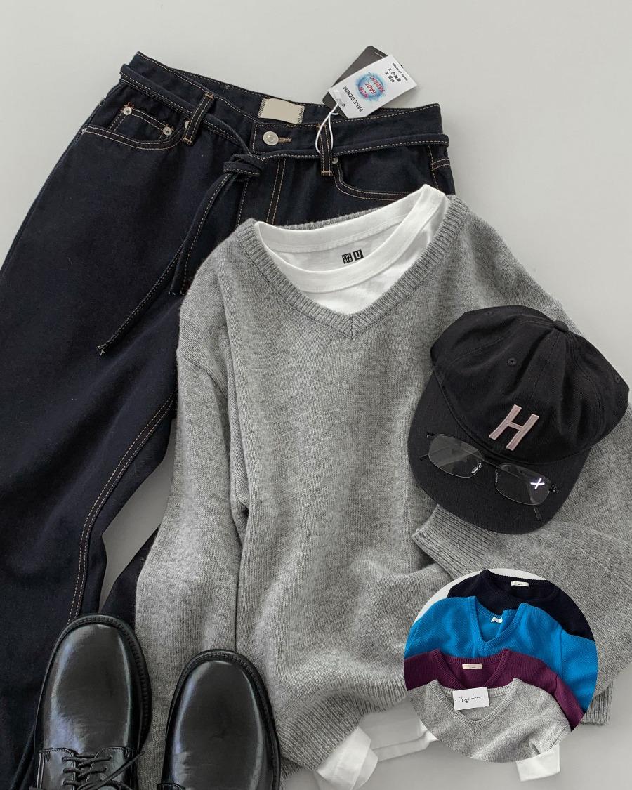 칼러 레귤러 V 니트