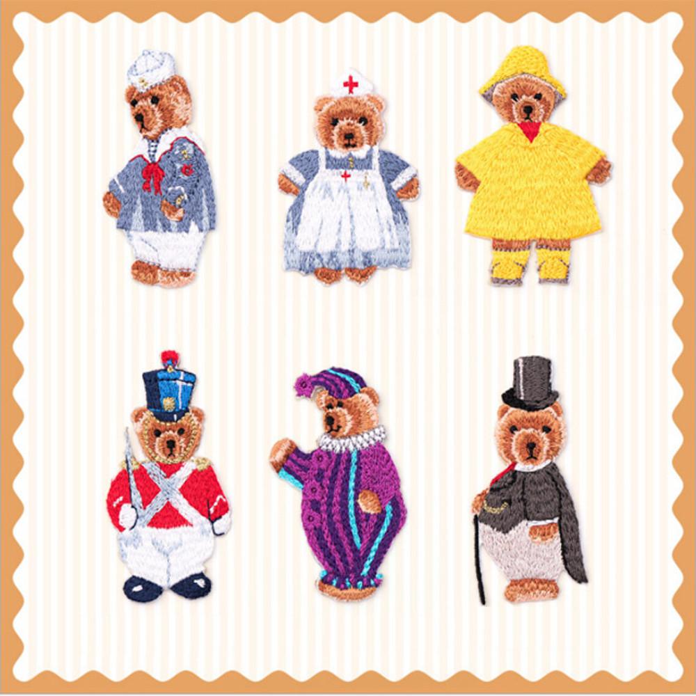 곰돌이 친구들 캐릭터 자수 와펜 열접착 자수패치 6종